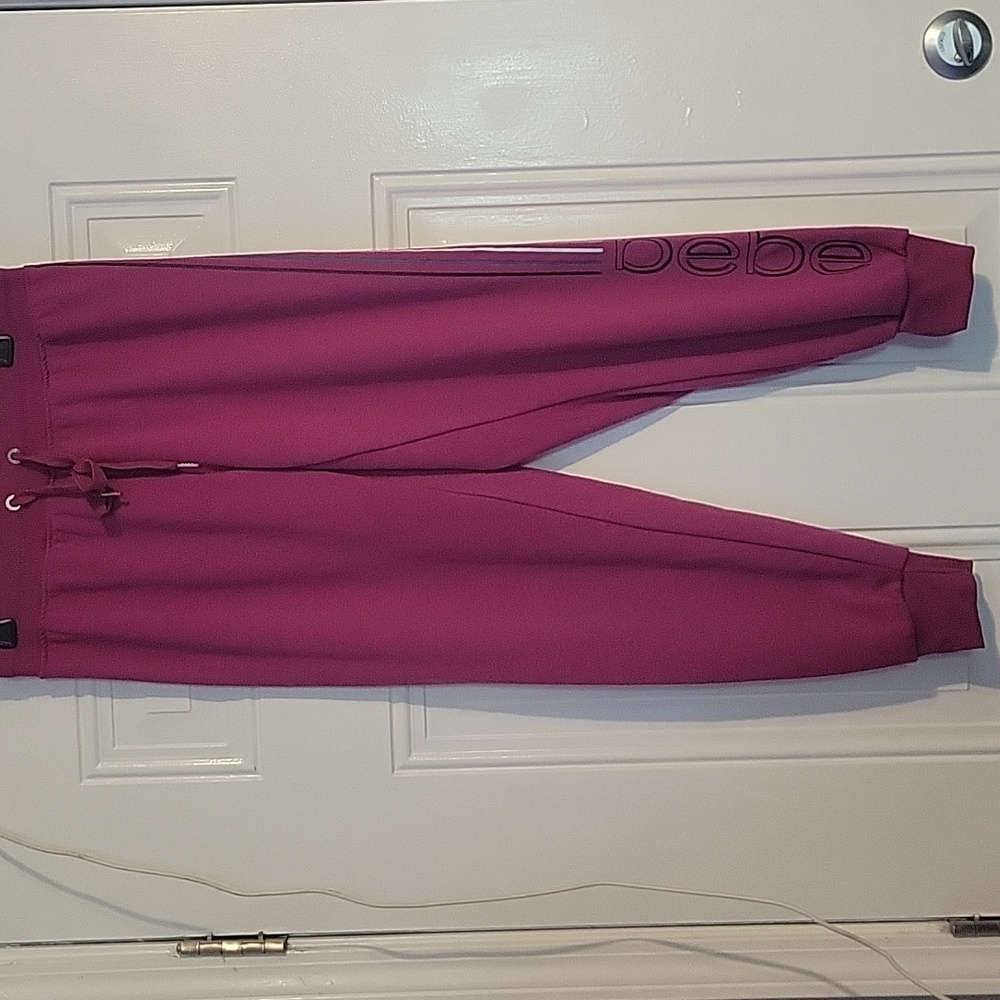Bebe Sport Dark Pink Jogger Pants with Side Stripes